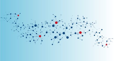 Molecular structure blue red gradient